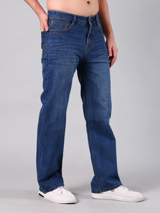 Men's Light Blue Washed Straight Leg Jeans