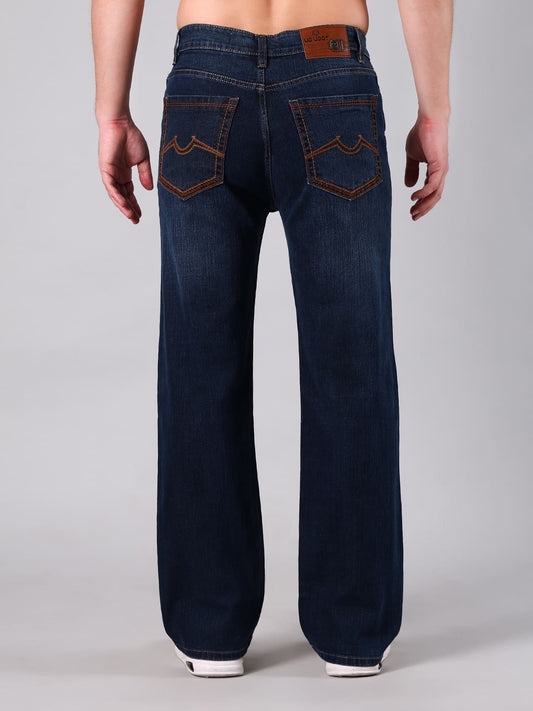 Men's Dark Blue Washed Straight Fit Denim Jeans