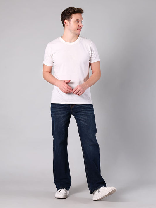 Men's Dark Blue Washed Straight Fit Denim Jeans