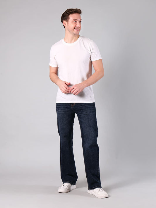 Men's Dark Indigo Washed Relaxed Straight Fit Denim Jeans
