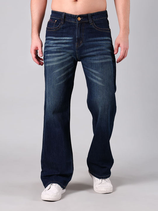 Men's Navy Blue Washed Straight Fit Jeans
