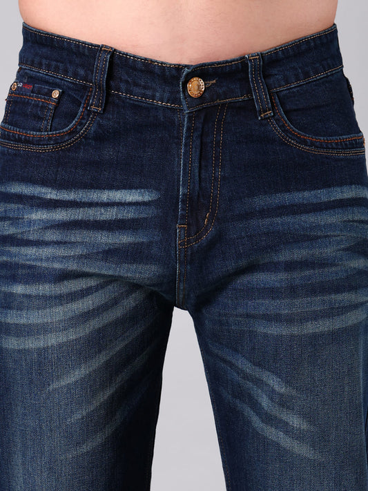 Men's Navy Blue Washed Straight Fit Jeans