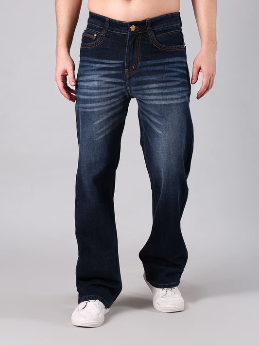 Men's Straight Fit Dark Denim Blue Wash Minor Slub Denim Jeans