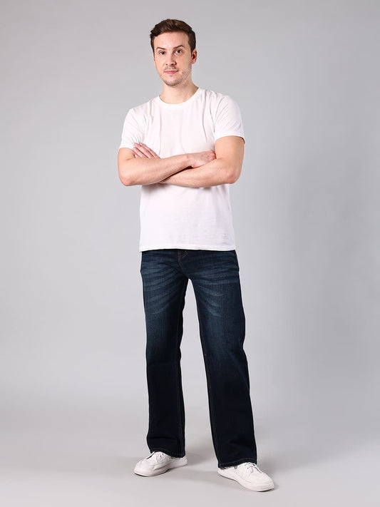Men's Straight Fit Dark Indigo Wash Minor Slub Denim Jeans