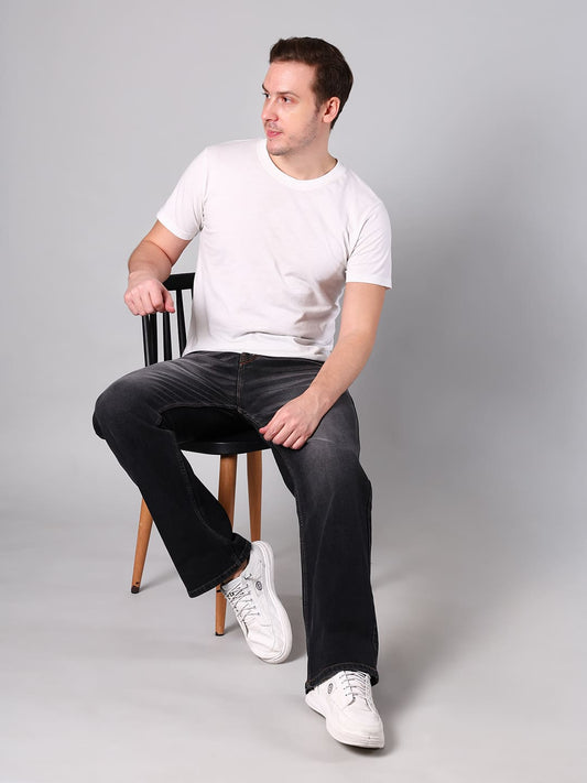 Men's Straight Fit Charcoal Black Wash Minor Slub Denim Jeans