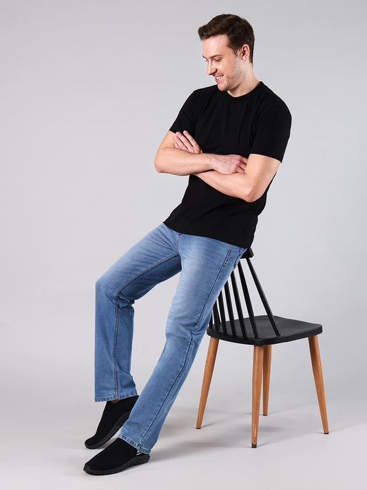 Men Ice Blue Washed Comfort Fit Cotton Denim Jeans