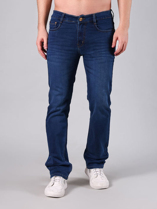 Men's Navy Blue Washed Comfort Fit Cotton Denim Jeans