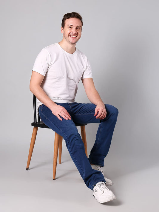 Men's Navy Blue Washed Comfort Fit Cotton Denim Jeans