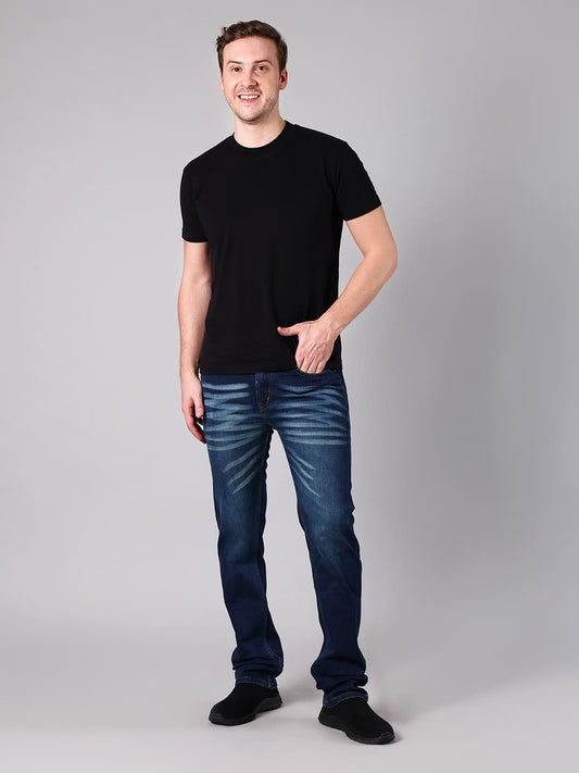 Men Dark Indigo Washed Comfort Fit Minor Slub Cotton Denim Jeans