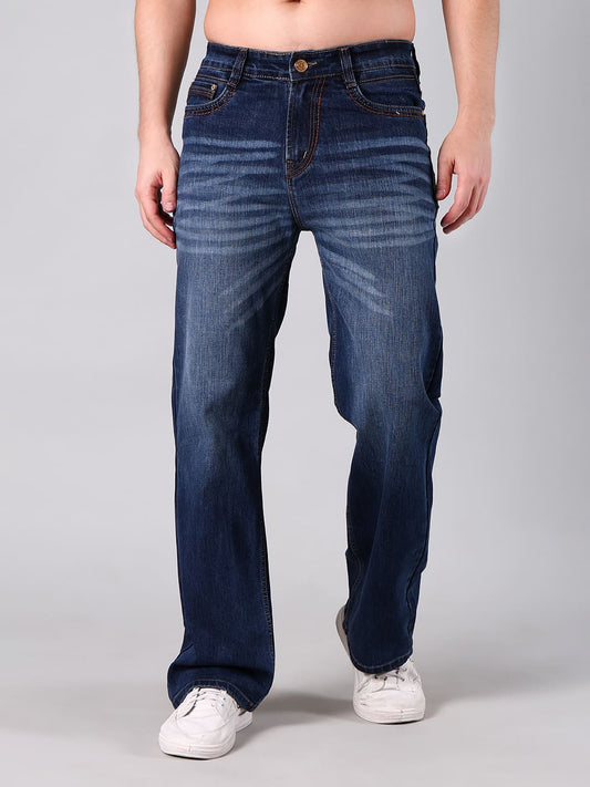 Men's Mid Blue Faded Washed Straight Leg Jeans