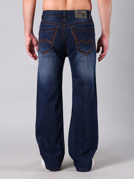 Men's Mid Blue Faded Washed Straight Leg Jeans