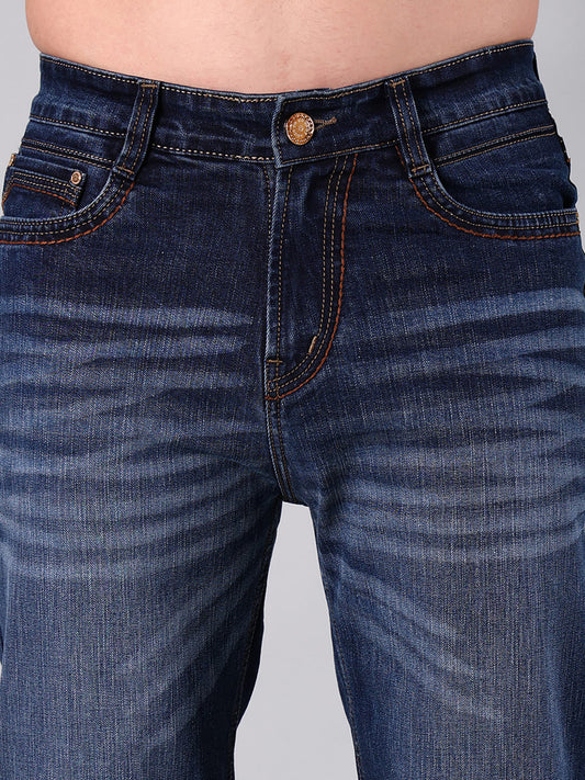 Men's Mid Blue Faded Washed Straight Leg Jeans