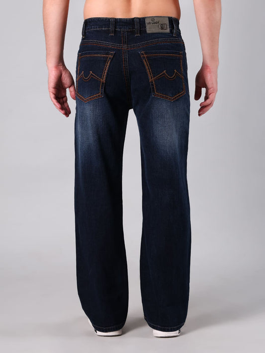 Men's Dark Blue Washed Straight Leg Jeans