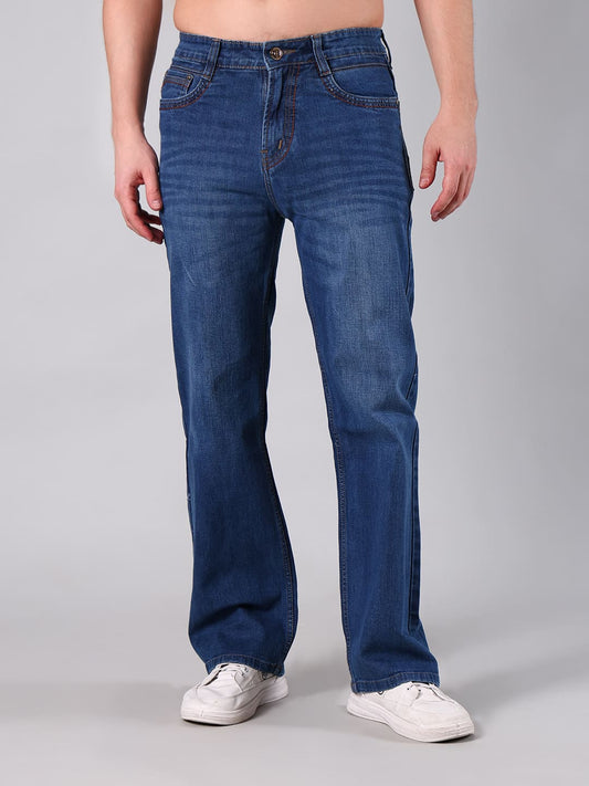 Men's Light Blue Washed Straight Leg Jeans