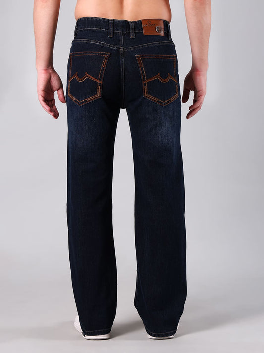 Men's Dark Indigo Heavy Washed Straight Fit Denim Jeans