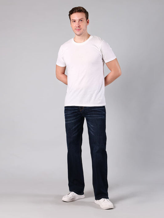 Men's Dark Indigo Heavy Washed Straight Fit Denim Jeans