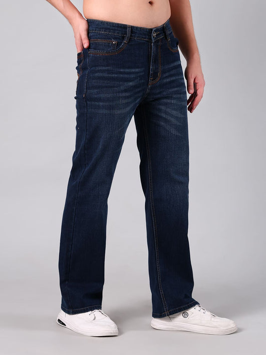Men's Dark Blue Washed Straight Fit Denim Jeans