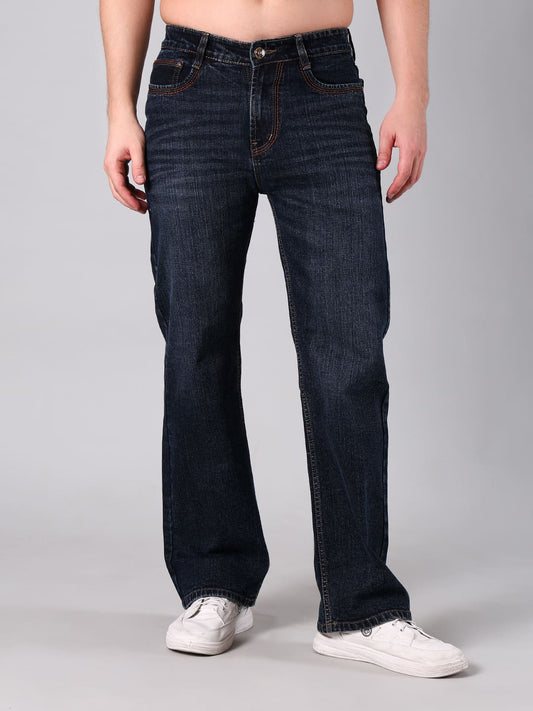 Men's Dark Indigo Washed Relaxed Straight Fit Denim Jeans