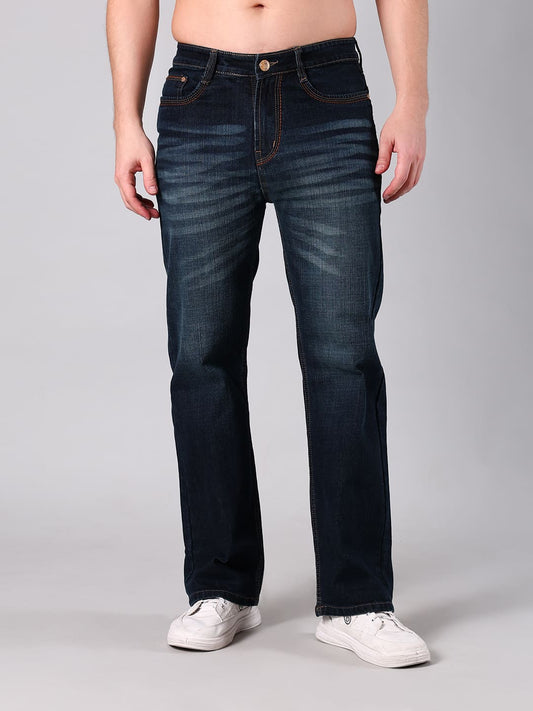 Men's Dark Blue Washed Straight Fit Jeans