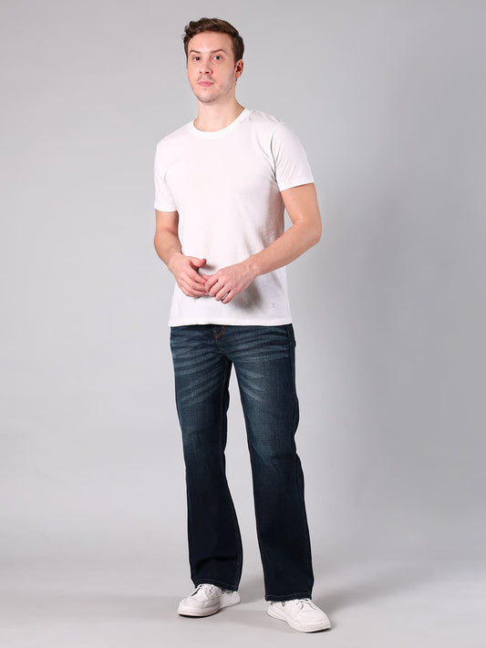 Men's Dark Blue Washed Straight Fit Jeans