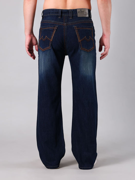 Men's Navy Blue Washed Straight Fit Jeans