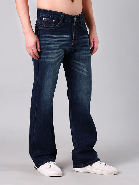 Men's Navy Blue Washed Straight Fit Jeans