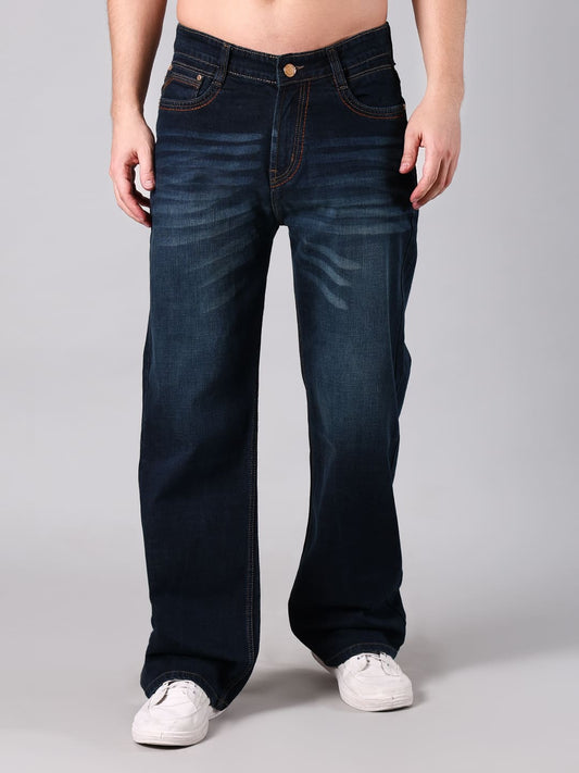 Men's Straight Fit Dark  Indigo Wash Flat Finish Minor Slub Denim Jeans