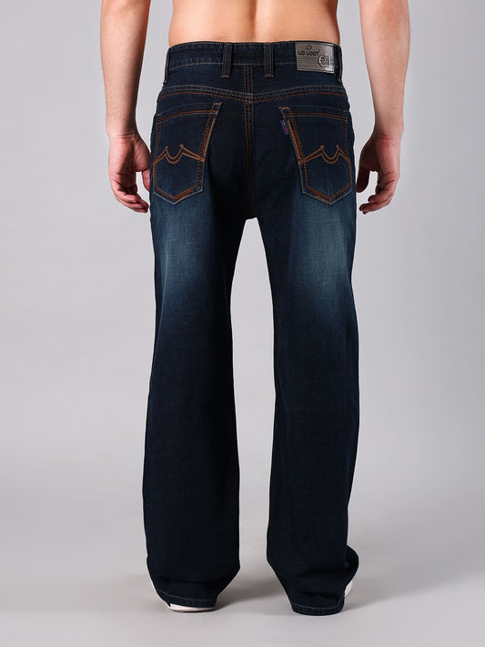 Men's Straight Fit Dark  Indigo Wash Flat Finish Minor Slub Denim Jeans