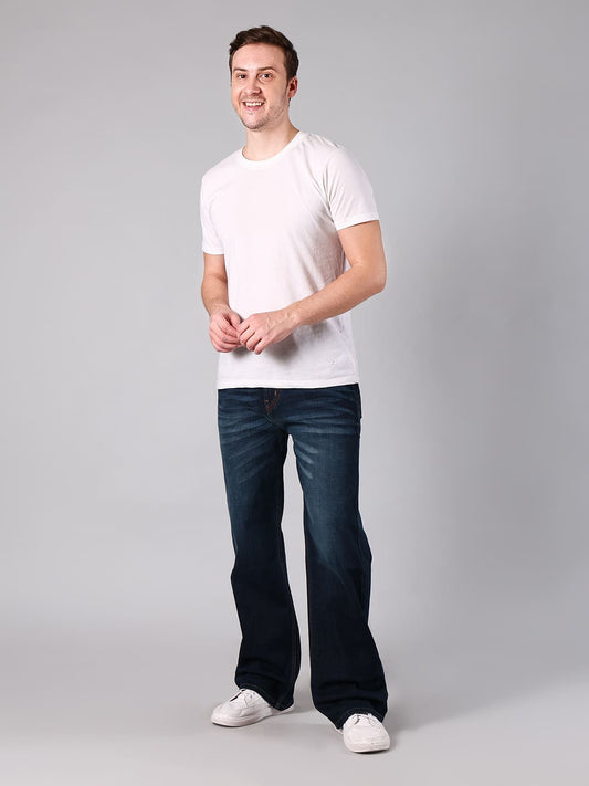 Men's Straight Fit Dark  Indigo Wash Flat Finish Minor Slub Denim Jeans