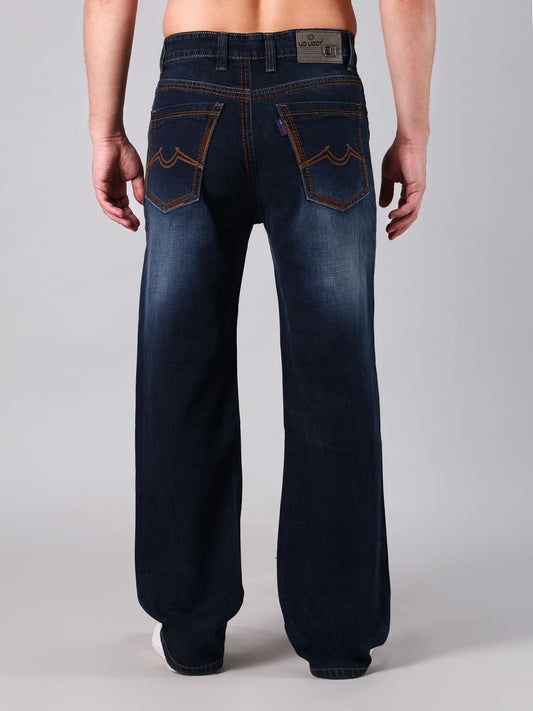 Men's Straight Fit Dark  Denim Blue Wash Minor Slub Denim Jeans