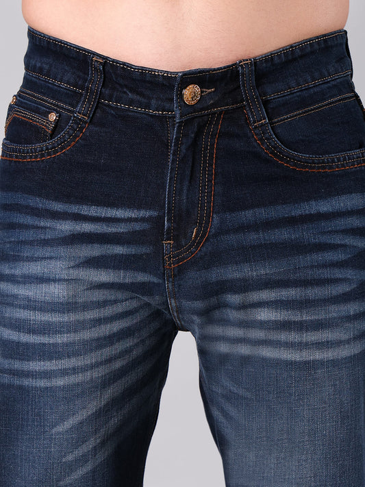 Men's Straight Fit Dark  Denim Blue Wash Minor Slub Denim Jeans