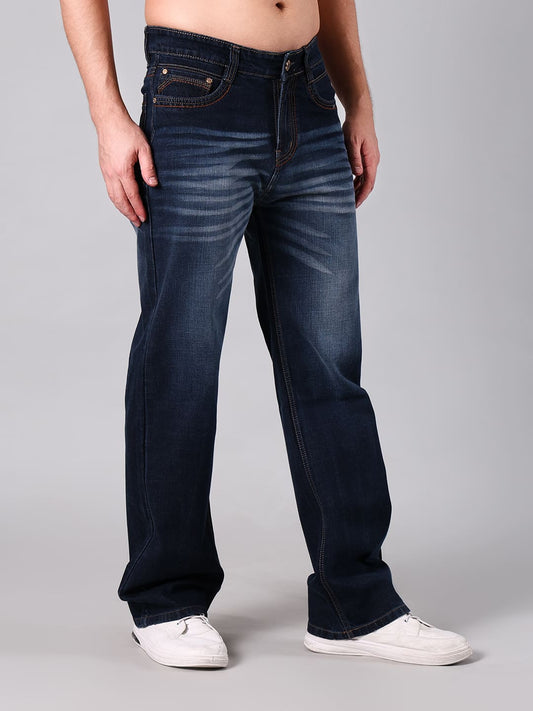 Men's Straight Fit Dark  Denim Blue Wash Minor Slub Denim Jeans