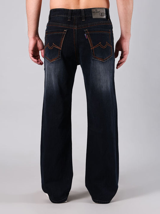 Men's Straight Fit Dark Blue Wash Minor Slub Denim Jeans