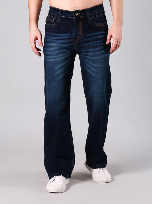 Men's Straight Fit Dark Blue Wash Cotton Denim Jeans
