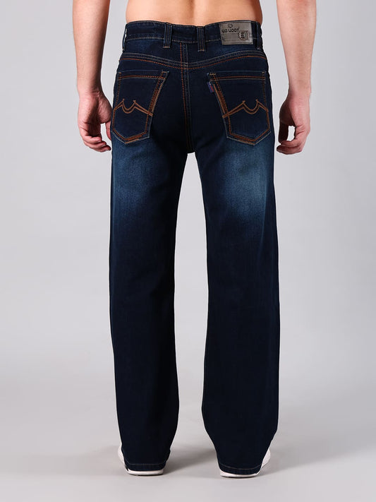Men's Straight Fit Dark Blue Wash Cotton Denim Jeans