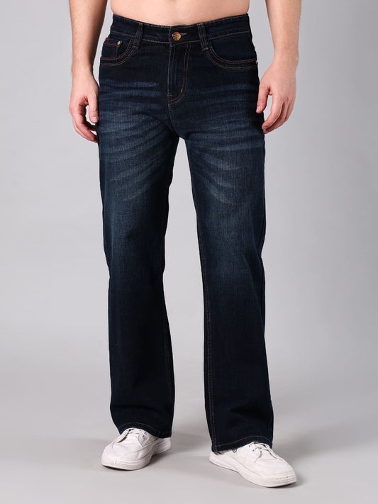 Men's Straight Fit Dark Indigo Wash Minor Slub Denim Jeans