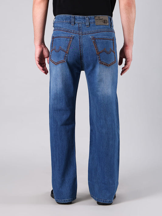 Men's Straight Fit Mid Blue Wash Minor Slub Denim Jeans