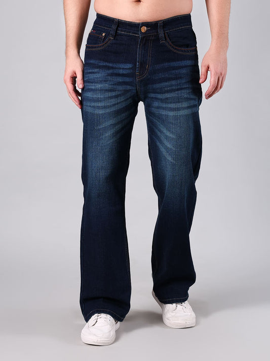 Men's Straight Fit Dark Blue Minor Slub Denim Jeans