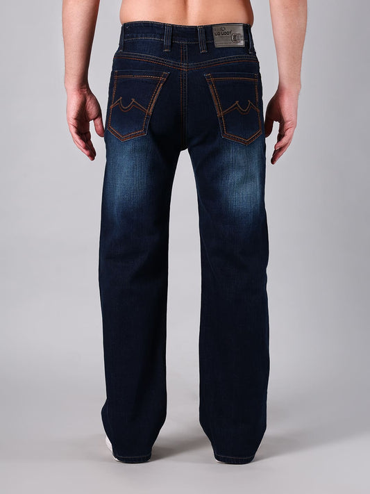 Men's Straight Fit Dark Blue Minor Slub Denim Jeans