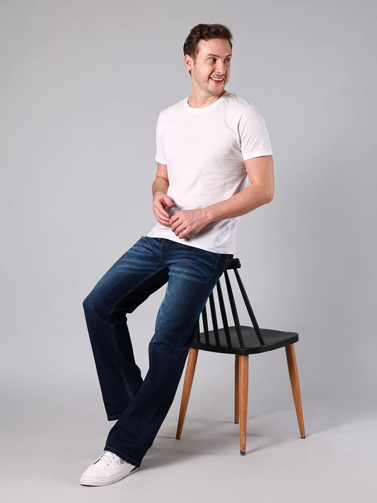Men's Straight Fit Dark Blue Minor Slub Denim Jeans