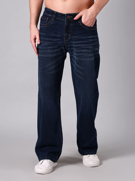 Men's Straight Fit Dark Indigo Wash Minor Slub Denim Jeans