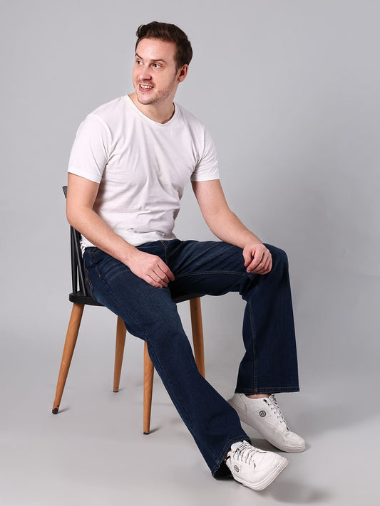 Men's Straight Fit Dark Indigo Wash Minor Slub Denim Jeans