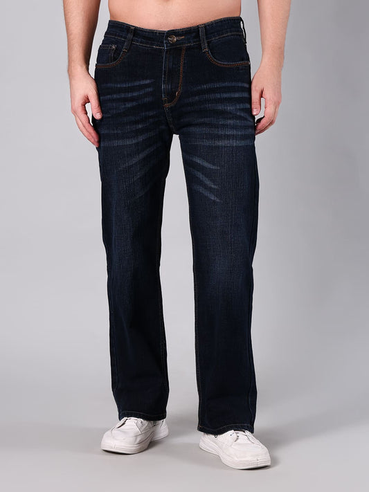 Men's Straight Fit Dark Indigo Wash Minor Slub Denim Jeans