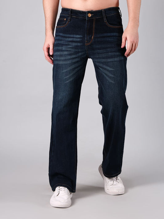 Men's Straight Fit Dark Blue Minor Slub Denim Jeans