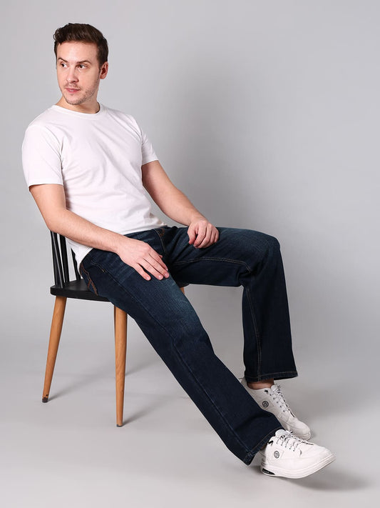 Men's Straight Fit Dark Blue Minor Slub Denim Jeans
