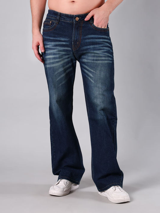 Men's Straight Fit Dark Blue Minor Slub Denim Jeans