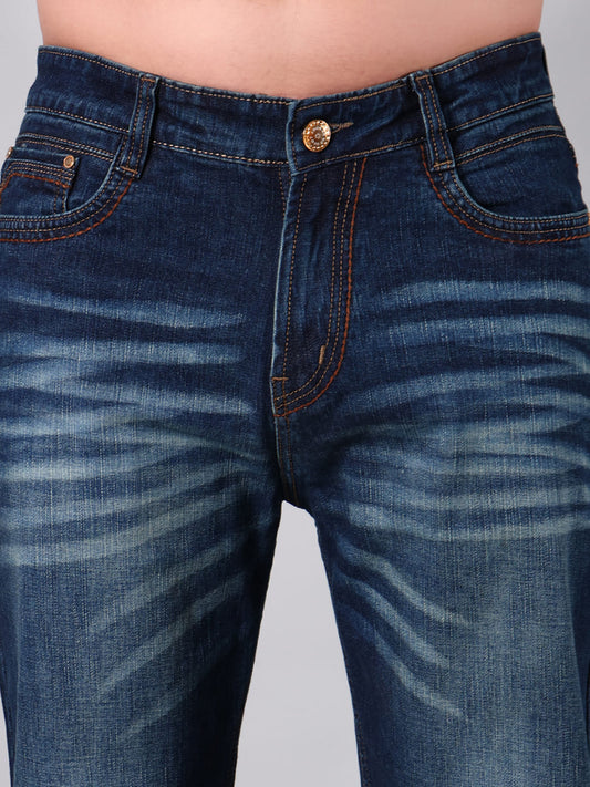 Men's Straight Fit Dark Blue Minor Slub Denim Jeans