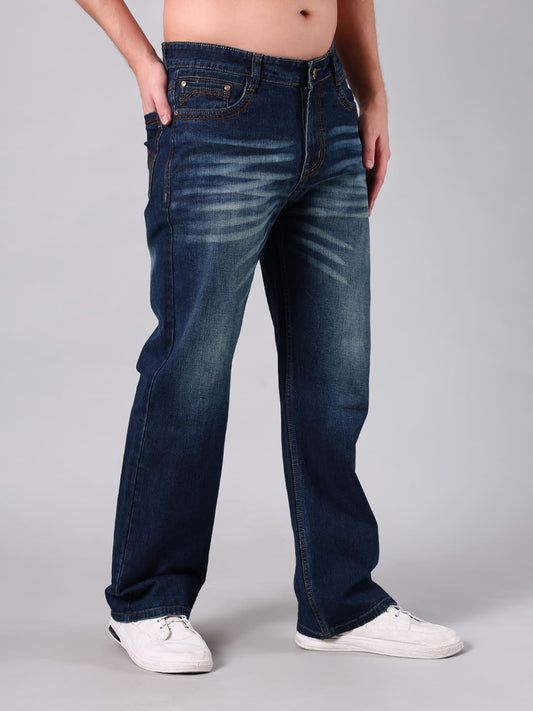 Men's Straight Fit Dark Blue Minor Slub Denim Jeans