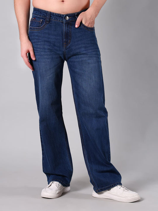 Men's Straight Fit Navy Blue Wash Minor Slub Denim Jeans