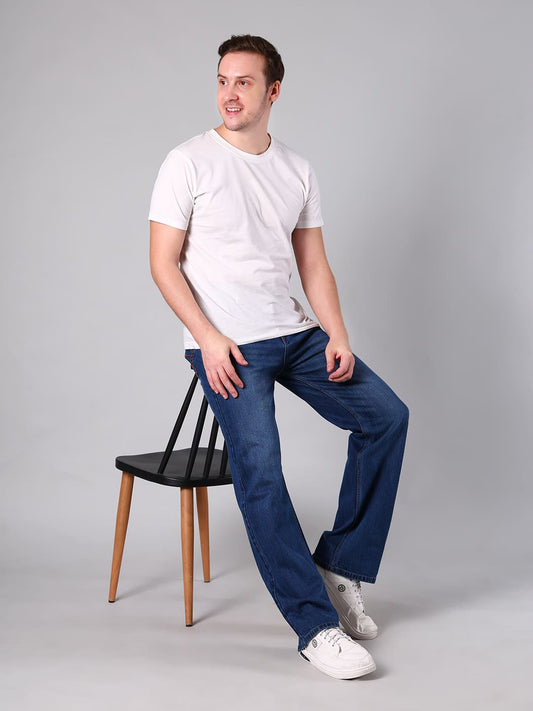 Men's Straight Fit Navy Blue Wash Minor Slub Denim Jeans